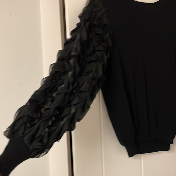 Super cute Flawless brand black knit top with sheer embellished sleeves. Size L - Picture 2 of 7